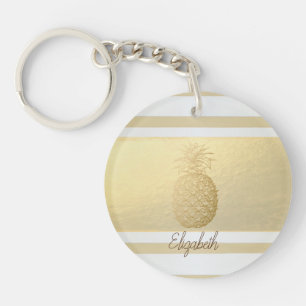 Llavero Rayas modernas doradas femeninas, piña dorada