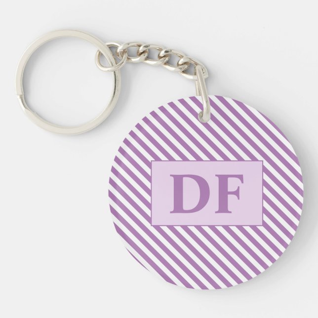 Llavero Rayas moradas/blancas iniciales del personalizado (Frente)