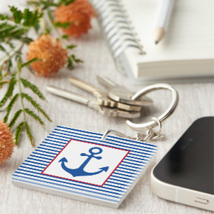 Llavero Rayas Náuticas y Ancla Personalizadas Elegantes