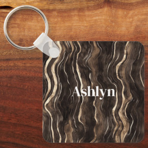 Llavero Rayas Onduladas de Chocolate Marrón Dorado