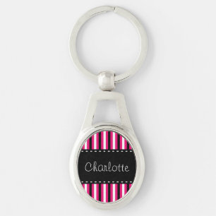 Llavero Rayas rosadas blancas negras personalizadas