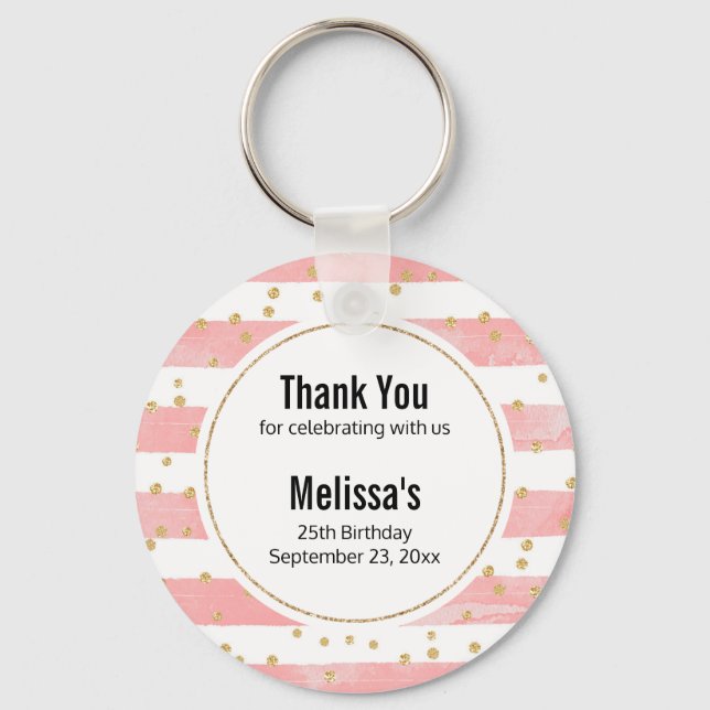 Llavero Rayas Rubor rosadas | Faux Gold Confetti Favor (Anverso)