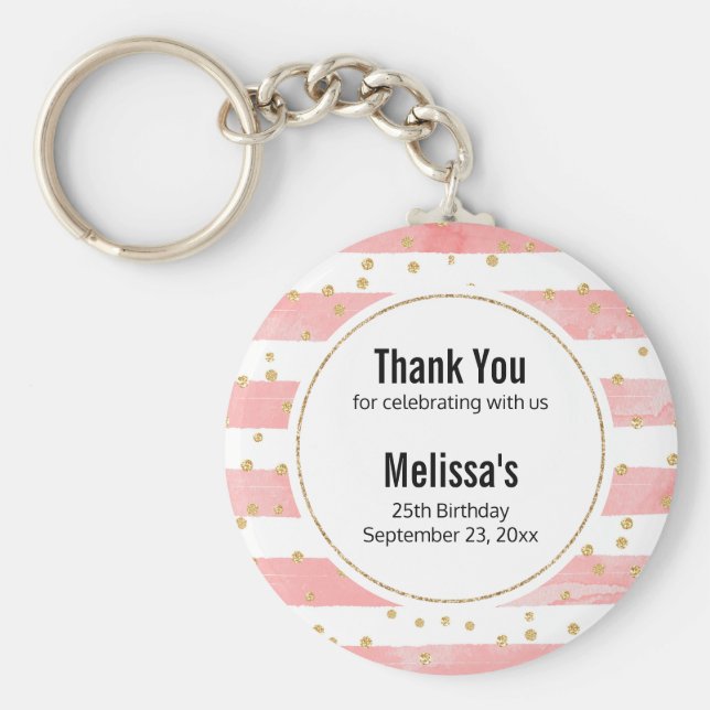 Llavero Rayas Rubor rosadas | Faux Gold Confetti Favor (Frente)