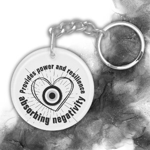 Llavero Rays, Heart, Black Evil Eye Protection monograma