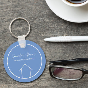 Llavero Real Estate Moderno Personalizado Blanco Azul Cute