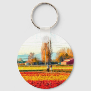 Llavero Recorriendo Campos de Oro y Tulipanes Rojos