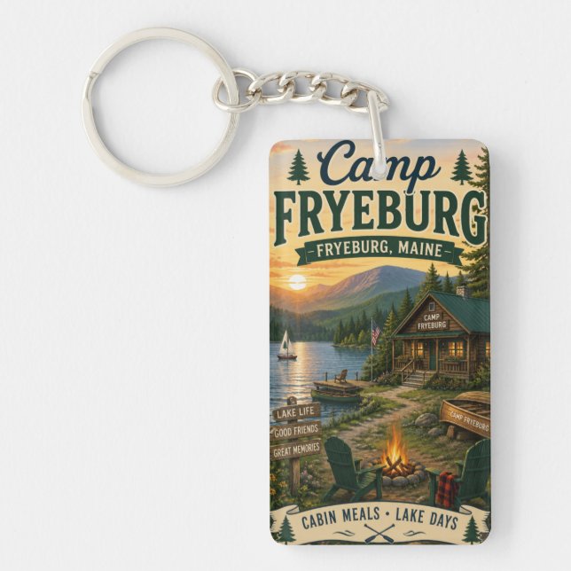 Llavero rectangular acrílico de Camp Fryeburg Main (Frente)