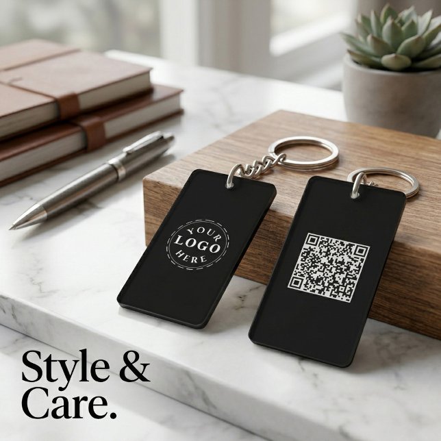 Llavero Rectangular con Logo y Código QR Personali (Custom Logo & QR Code Rectangle Keychain (2-Sided))