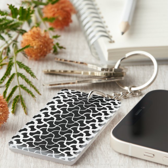 Llavero Rectángulo Acrílico Negro y Blanco Resumen Keychai (Frente Derecha)