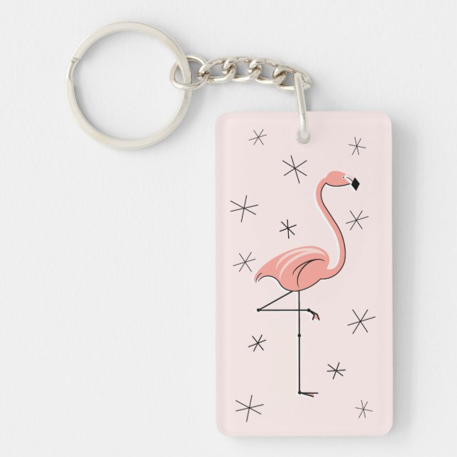 Llavero Rectángulo acrílico rosado de Flamingo (Frente)