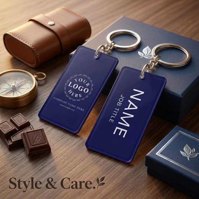 Llavero Rectángulo azul oscuro personalizable (de doble ca (Personalize Dark Blue Rectangle (double-sided) Keychain)