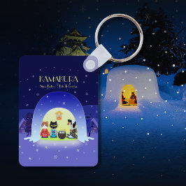 Llavero Rectángulo de celebración de la nieve de Edo-Neko