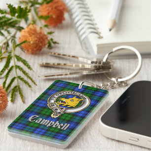 Llavero Rectángulo de la insignia/tartan del clan Campbell