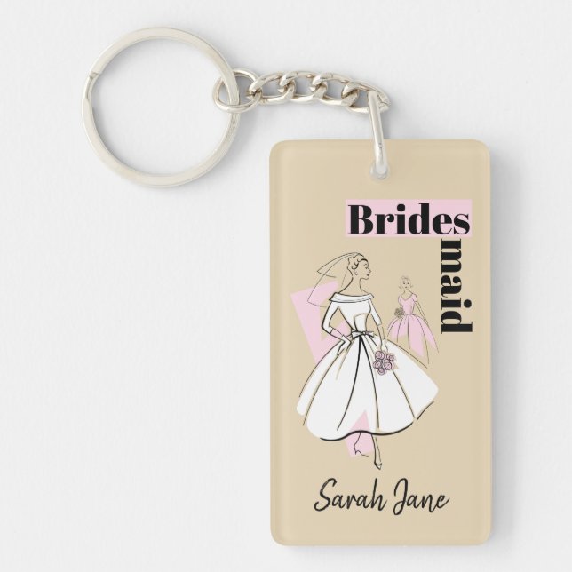 Llavero Rectángulo de la Novia Neutral Bridesmaid (Frente)