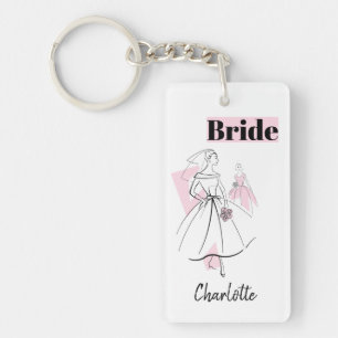 Llavero Rectángulo de la Novia Rosa