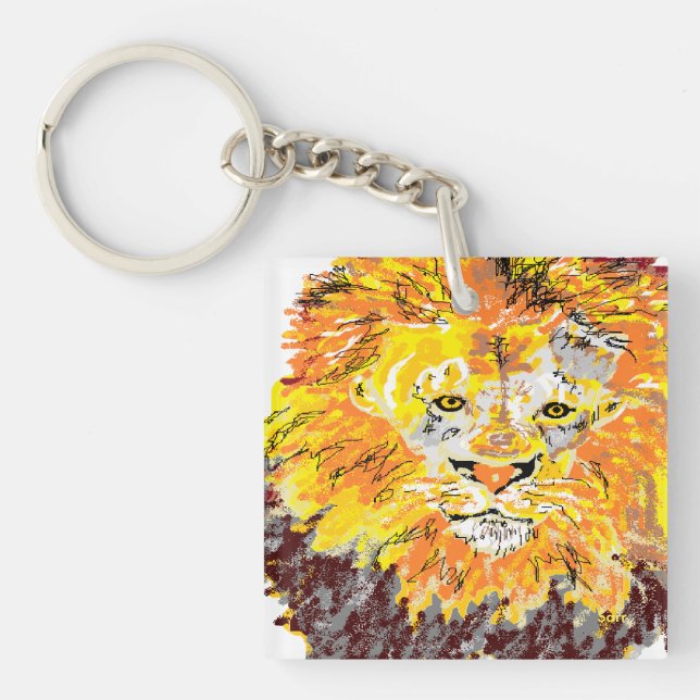 Llavero Rectángulo (doble cara) León de la cadena de tecla (Frente)