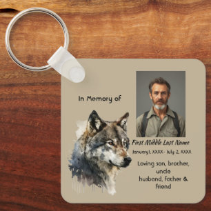 Llavero Recuerdo conmemorativo animales lobo acuarela