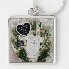 Llavero Recuerdo de anuncio de embarazo floral neutral 