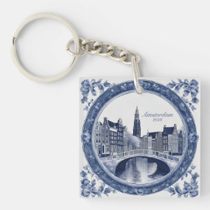 Llavero Recuerdo de Delft Azul Personalizado de Ámsterdam