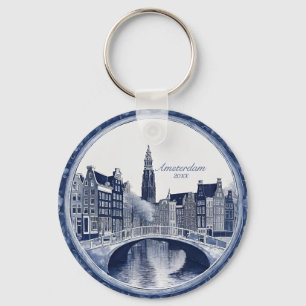 Llavero Recuerdo de Delft Azul Personalizado de Ámsterdam