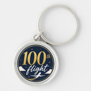Llavero recuerdo de viaje en avión de oro del vuelo 100