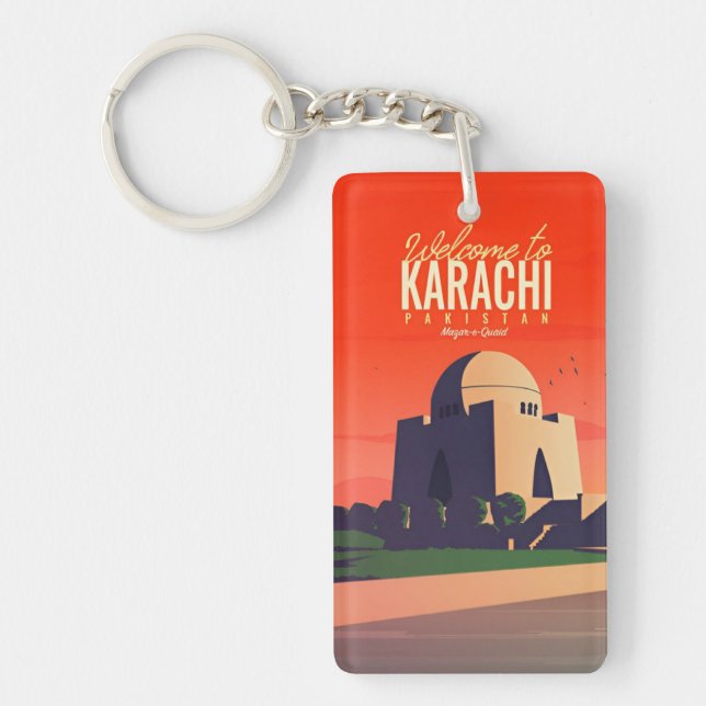 Llavero recuerdo de viaje retro vintage Karachi Pakistán (Frente)