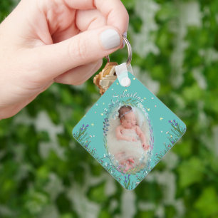 Llavero Recuerdo personalizado de nombre de bebé en floral