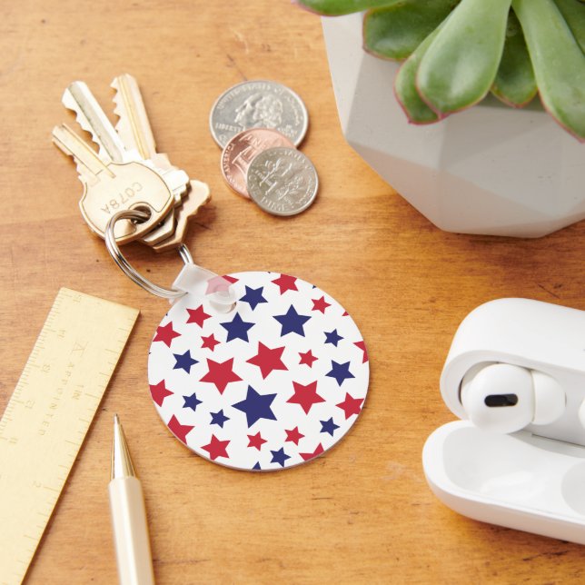 Llavero Red and Blue Stars, 4th of July, White Background (Escritorio )
