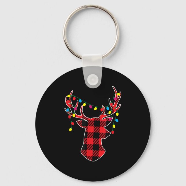 Llavero Red Black Christmas Buffalo Plaid Deer Women Men K (Anverso)