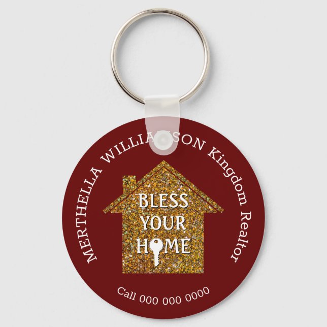 Llavero Red BLESS TU HOME Real Estate Realtor Keychain (Anverso)