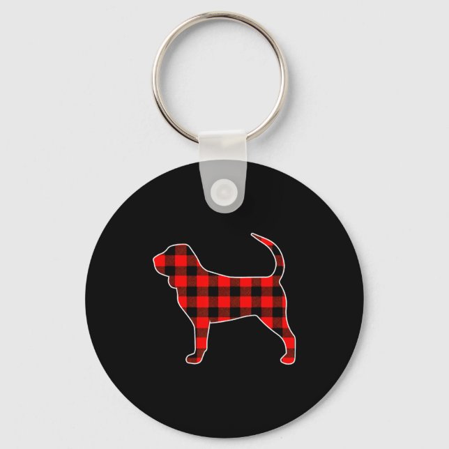 Llavero Red Buffalo Plaid Pajama Bloodhound Christmas Dog  (Anverso)
