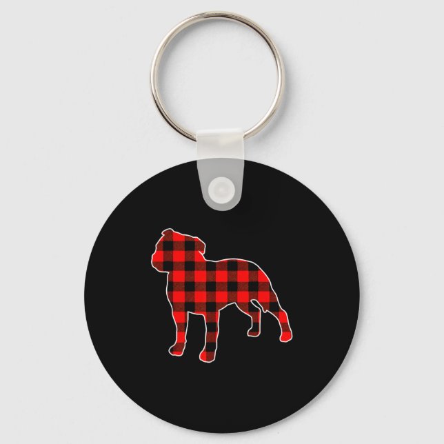 Llavero Red Buffalo Plaid Pajama Staffy Christmas Dog Love (Anverso)