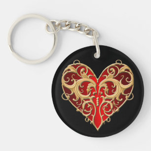 Llavero Red Filigree Heart Key Chain