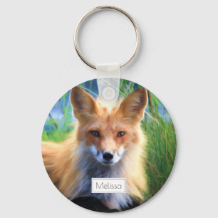 Llavero Red Fox en la escena de la hierba personalizada