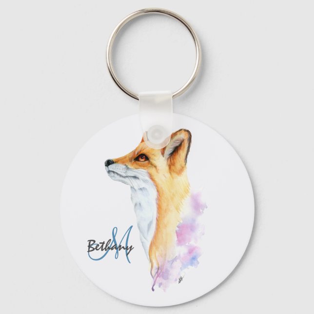 Llavero Red Fox Watercolor Personalizado (Anverso)