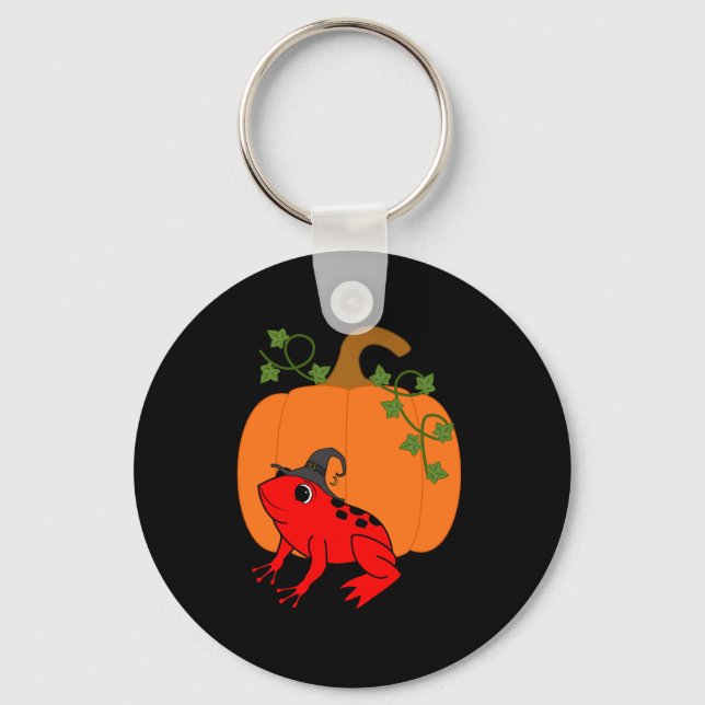 Llavero Red Frog Witch with Halloween Pumpkin (Anverso)