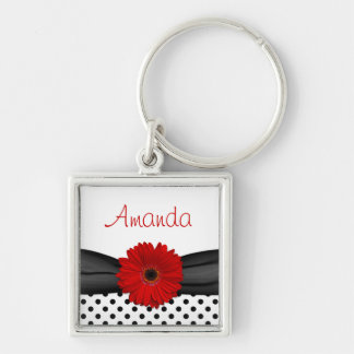 Llavero Red Gerbera Daisy Polka Dot Custom Name Keychain