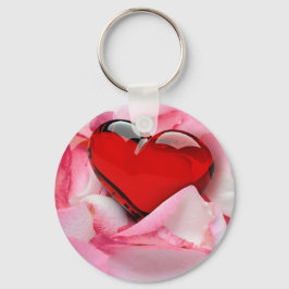 Llavero Red Glass Heart Rose Petals