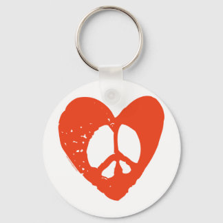 Llavero Red Grunge Heart with Peace Sign