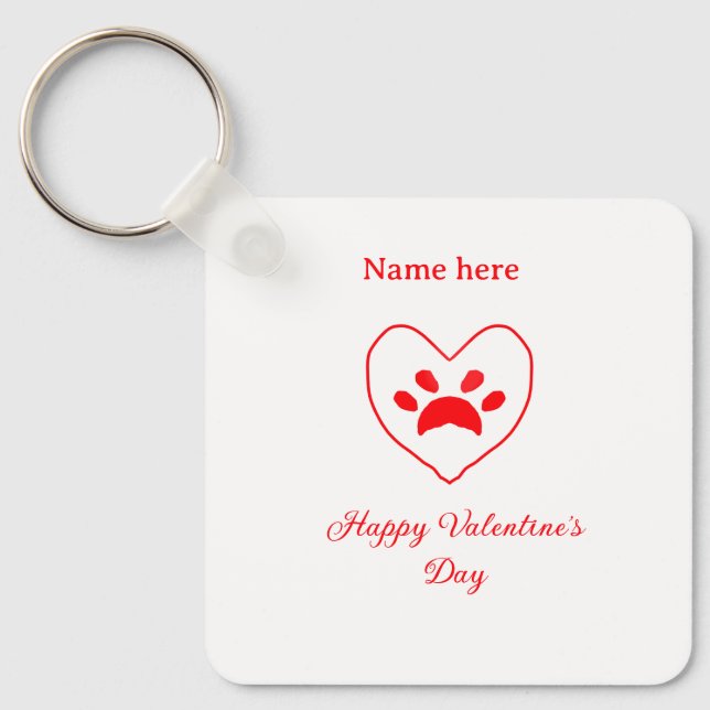 Llavero Red heart dog cat paw happy Valentine's day name  (Anverso)
