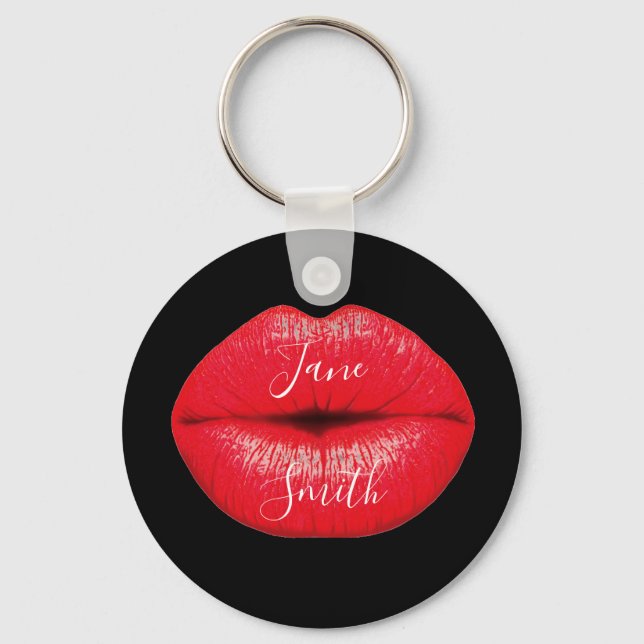 Llavero Red Lipstick arte pop grande nombre personalizado (Anverso)