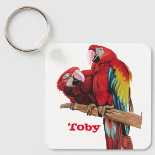 Llavero Red Macaw Parrot Parrots Watercolor Art Key Ring