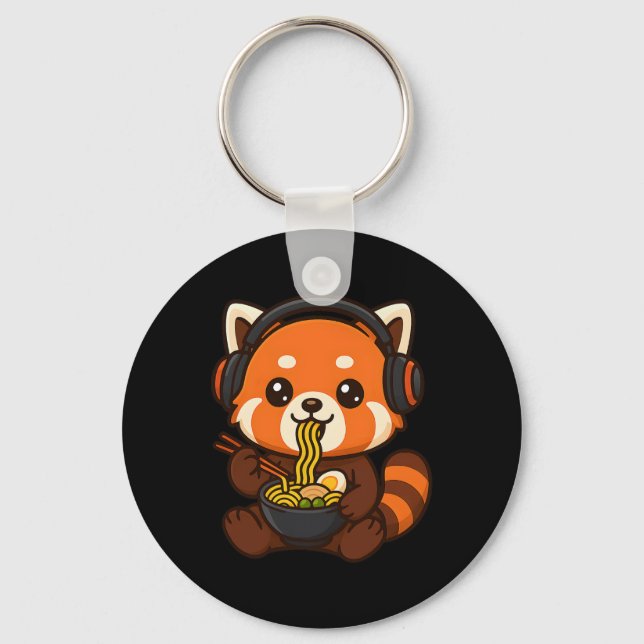 Llavero Red Panda Gaming Gamer Eating Ramen  (Anverso)