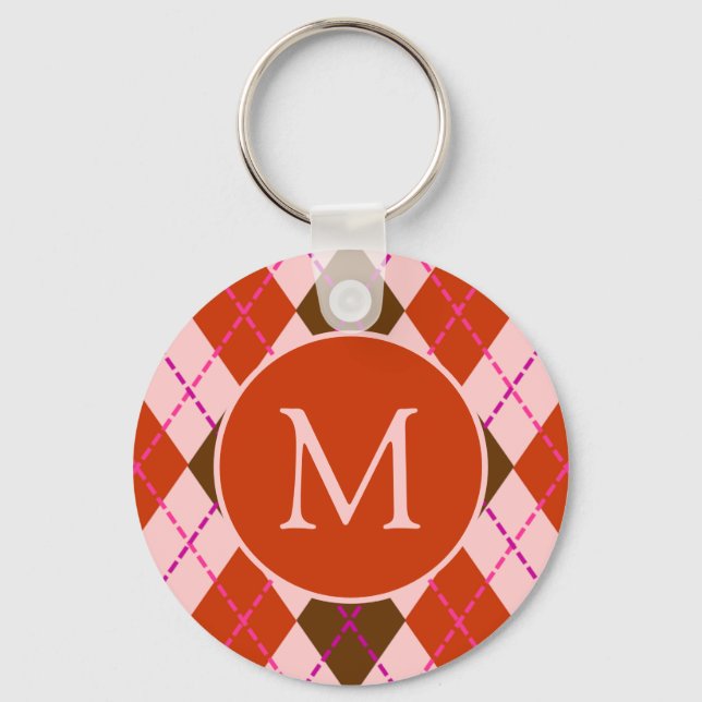 Llavero Red Pink and Brown Argyle Pattern Monogram (Anverso)
