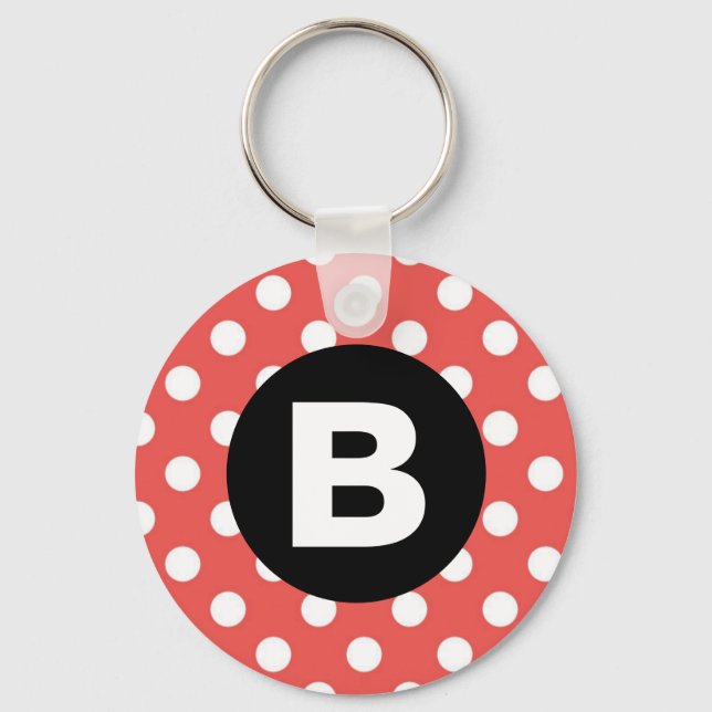 Llavero Red Polka Dot Pattern Black Monogram (Anverso)