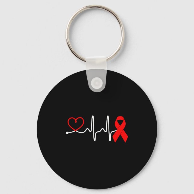 Llavero Red Ribbon Heartbeat Design For Heart Disease Awar (Anverso)