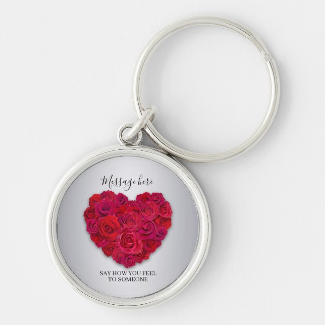 Llavero Red Rose Heart Romantic Floral Custom Text (Frente)
