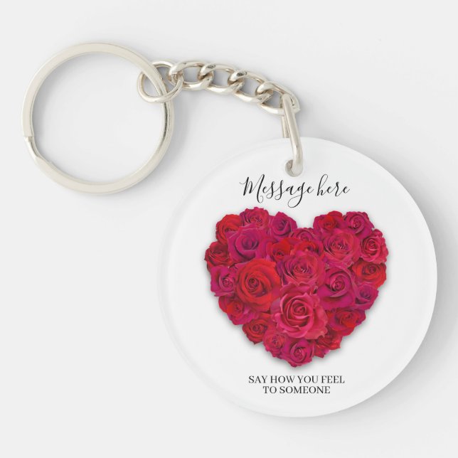 Llavero Red Rose Heart Romantic Minimalist Custom Text (Frente)
