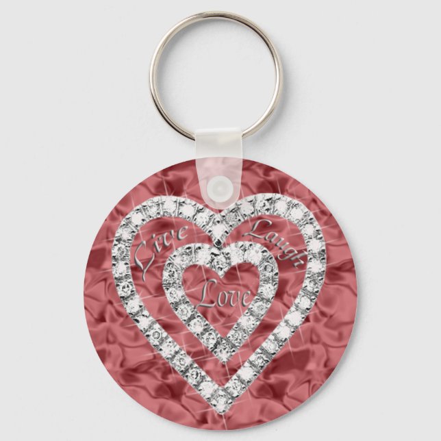Llavero Red Round Live Laugh Love Diamond Heart Keychain (Anverso)