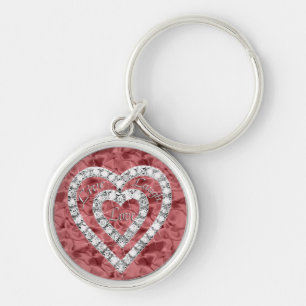 Llavero Red Round Live Laugh Love Diamond Heart Keychain